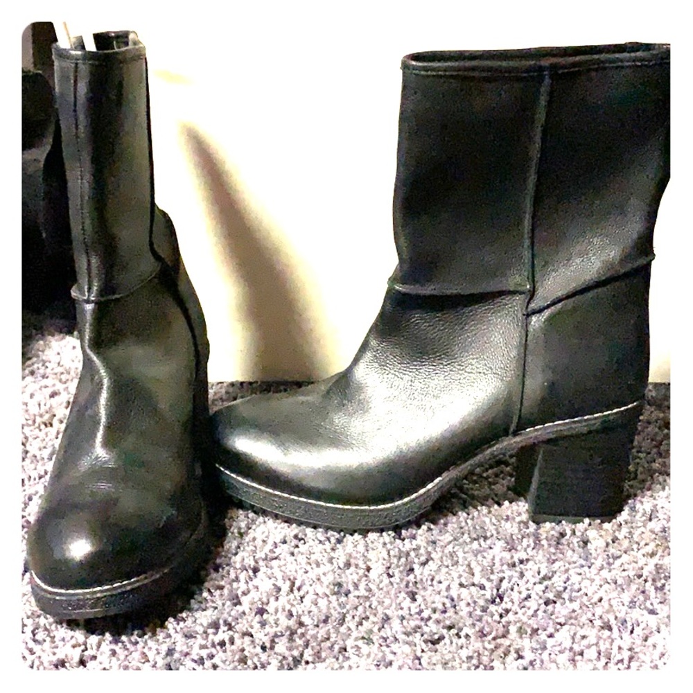 Black clunky heeled ankle boots